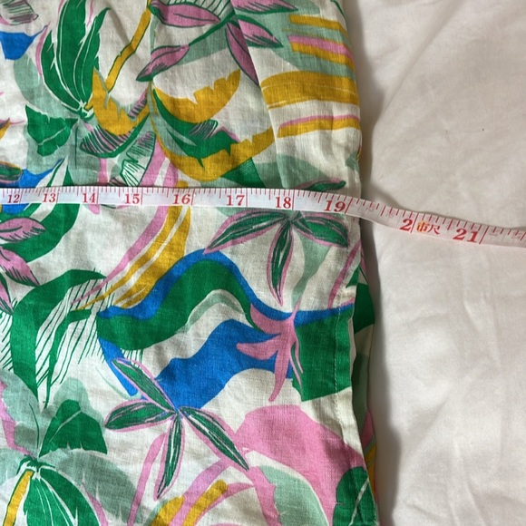 C&C California 100% linen tunic dress pastel leaf print Cream background 1X nice - Picture 6 of 8